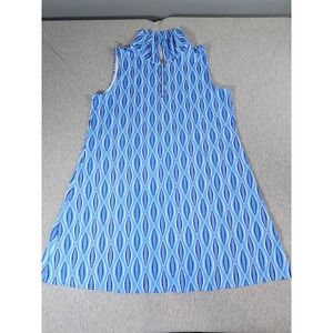 Lulu-B Dress Womens size 1X Blue Geometric Dot Half Zip Sleeveless A-Line